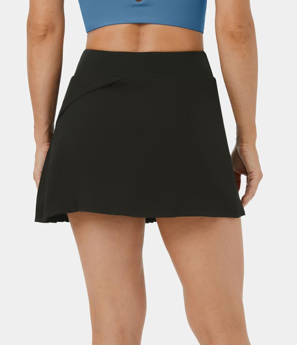 Everyday 2-in-1 Pleated Patchwork Tennis Skirt-Kinetic  | Womens  Mini Skirts Clothing Dusty Blue/Black/White