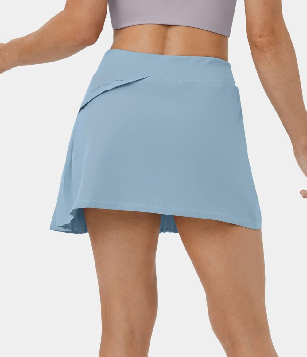 Everyday 2-in-1 Pleated Patchwork Tennis Skirt-Kinetic  | Womens  Mini Skirts Clothing Dusty Blue/Black/White