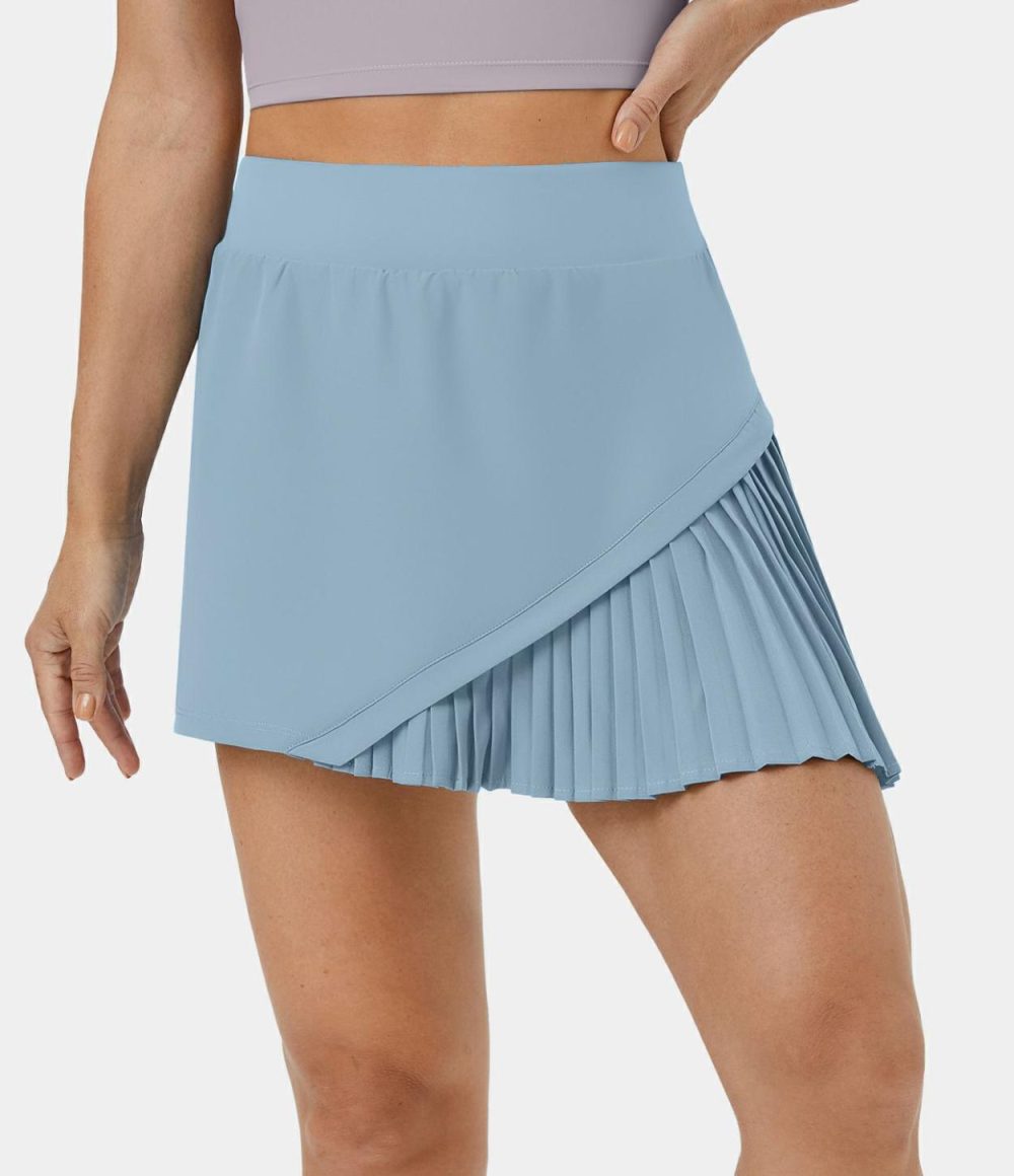 Everyday 2-in-1 Pleated Patchwork Tennis Skirt-Kinetic  | Womens  Mini Skirts Clothing Dusty Blue/Black/White