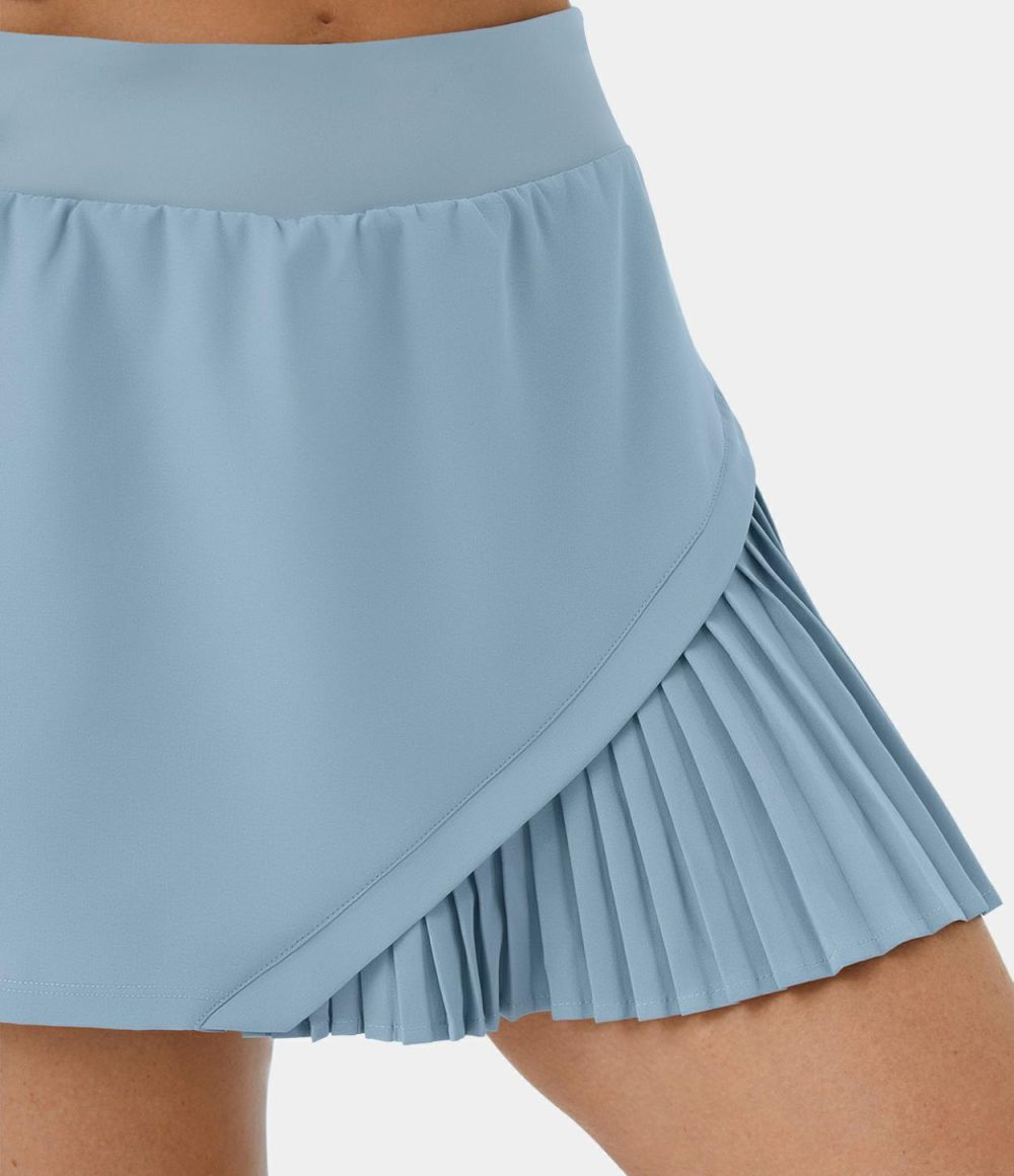 Everyday 2-in-1 Pleated Patchwork Tennis Skirt-Kinetic  | Womens  Mini Skirts Clothing Dusty Blue/Black/White