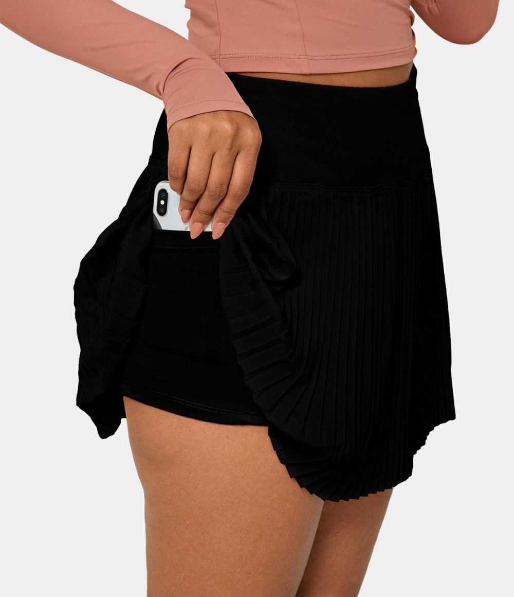 Everyday Breezeful™ 2-in-1 Pleated Side Pocket Quick Dry Tennis Skirt  | Womens  Pleated Skirts Clothing Black