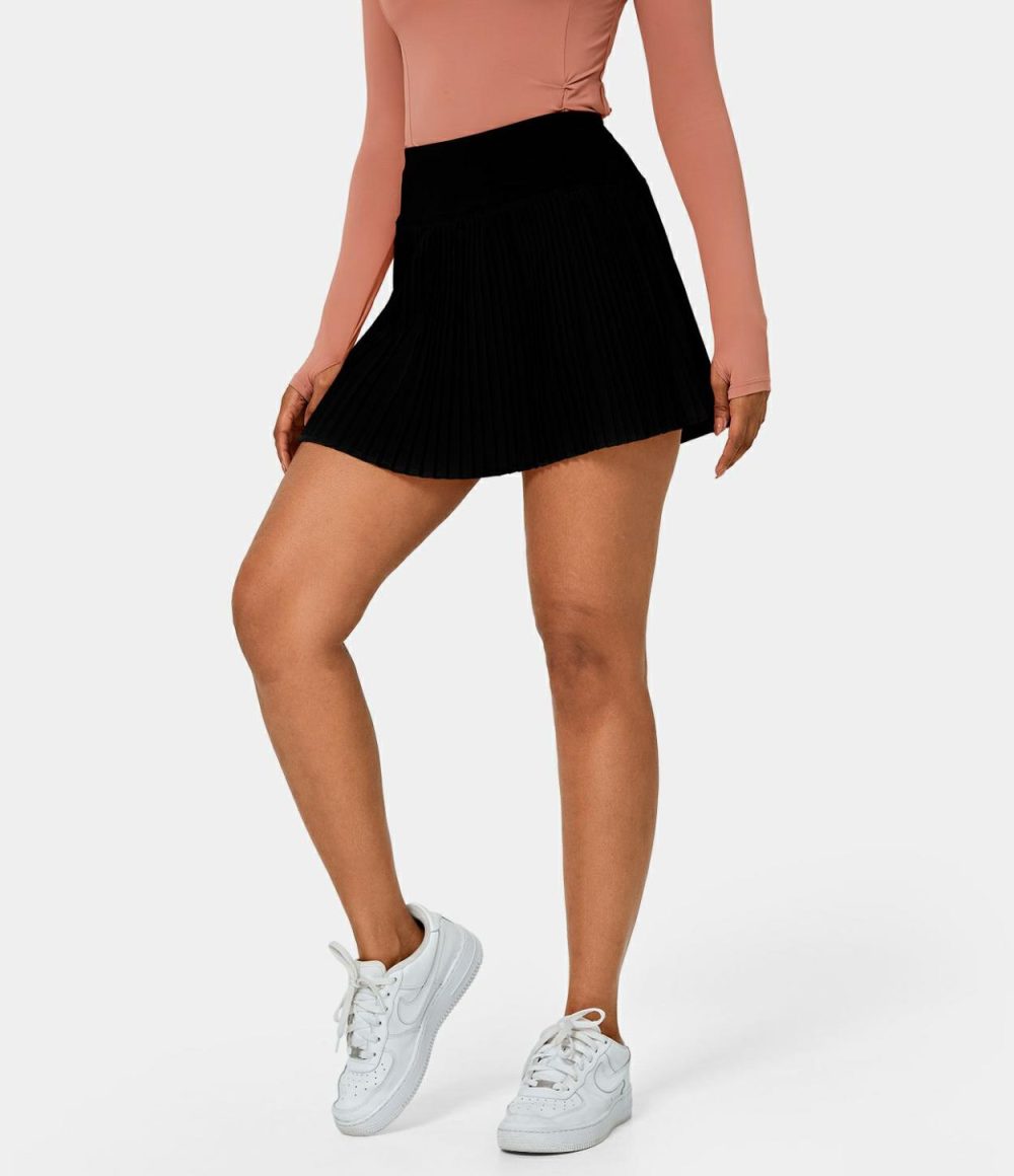 Everyday Breezeful™ 2-in-1 Pleated Side Pocket Quick Dry Tennis Skirt  | Womens  Pleated Skirts Clothing Black