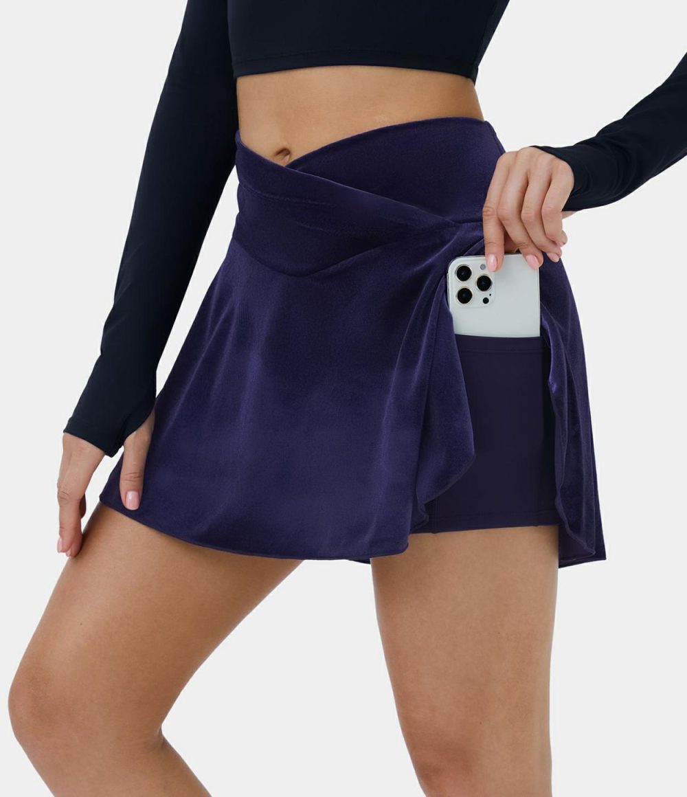 Everyday Crossover Side Pocket 2-in-1 Velvet Casual Skirt-Lucid  | Womens  Mini Skirts Clothing Deep Navy/Black