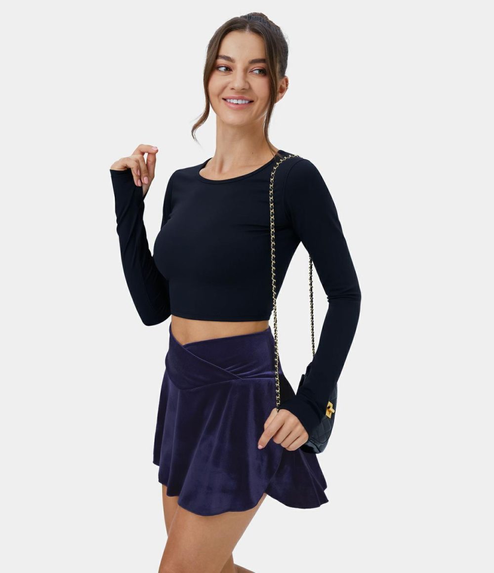 Everyday Crossover Side Pocket 2-in-1 Velvet Casual Skirt-Lucid  | Womens  Mini Skirts Clothing Deep Navy/Black