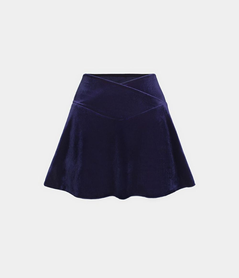 Everyday Crossover Side Pocket 2-in-1 Velvet Casual Skirt-Lucid  | Womens  Mini Skirts Clothing Deep Navy/Black