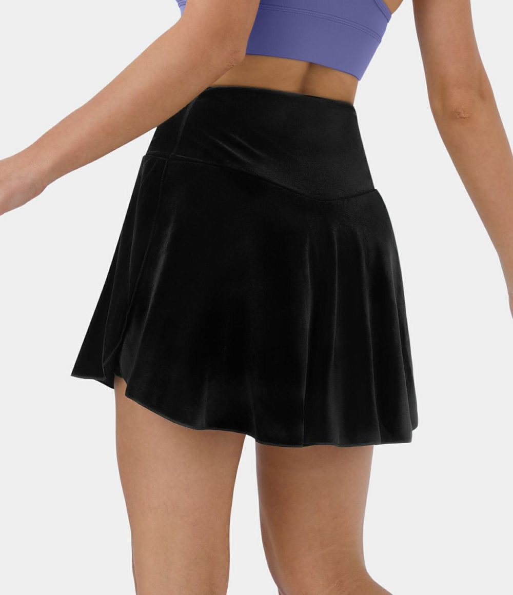 Everyday Crossover Side Pocket 2-in-1 Velvet Casual Skirt-Lucid  | Womens  Mini Skirts Clothing Deep Navy/Black