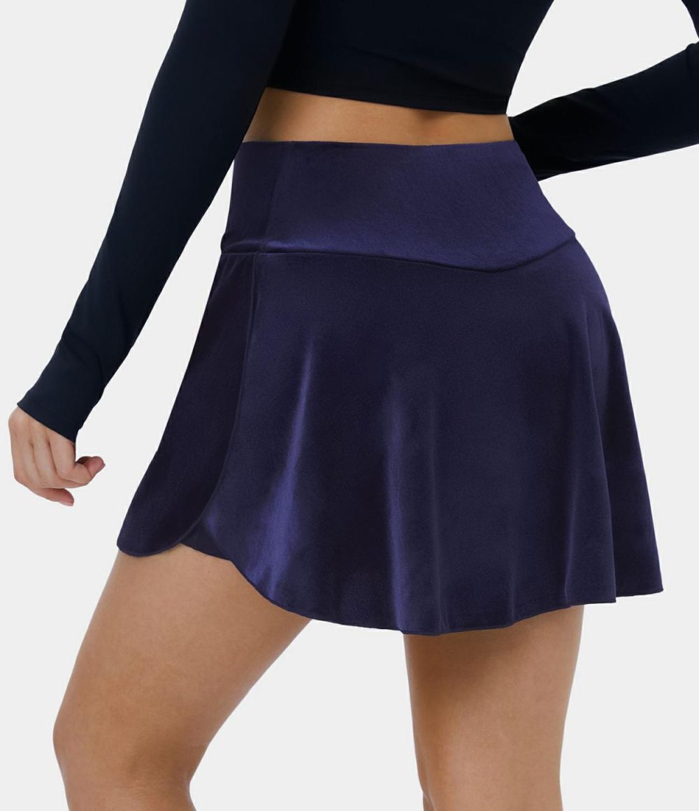 Everyday Crossover Side Pocket 2-in-1 Velvet Casual Skirt-Lucid  | Womens  Mini Skirts Clothing Deep Navy/Black