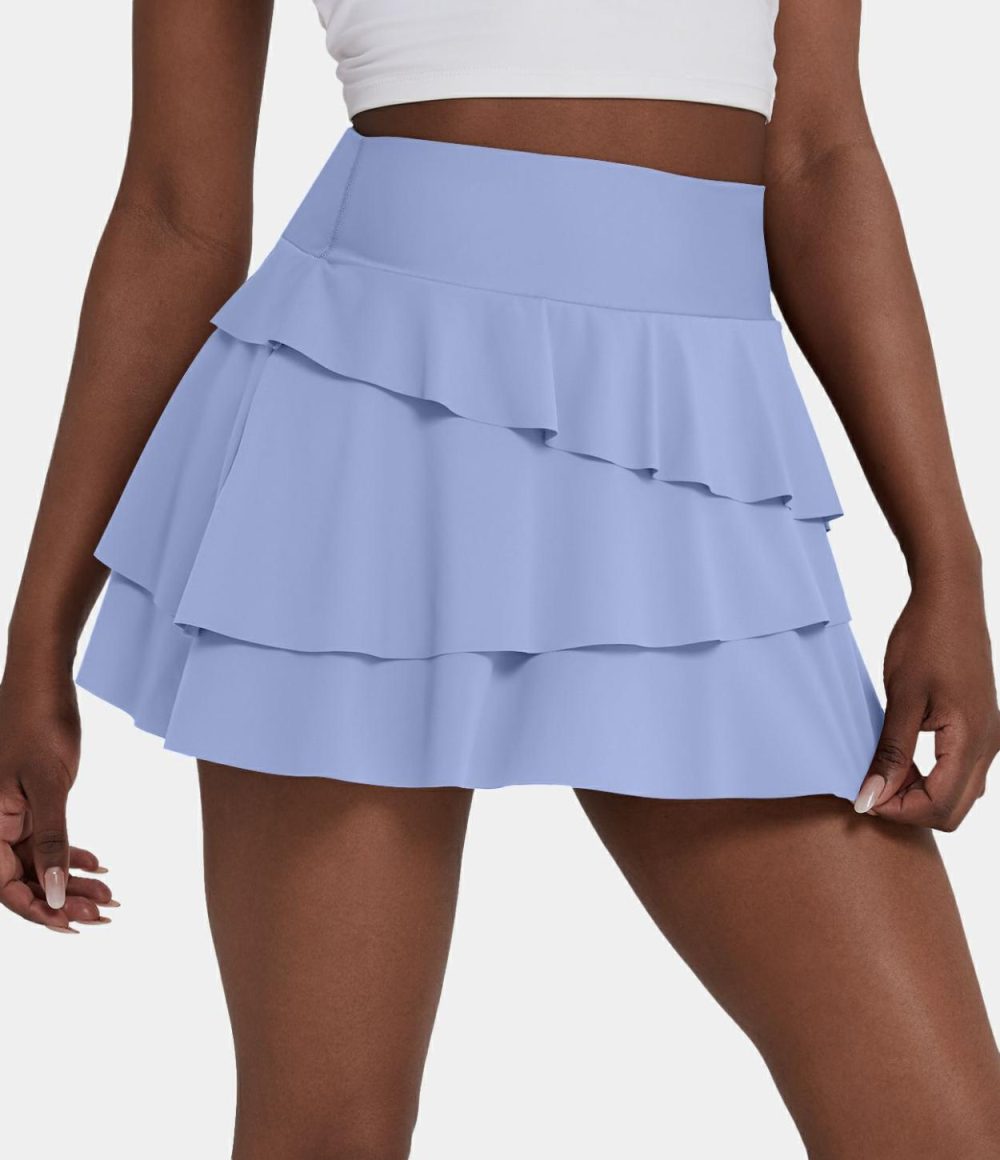 Everyday High Waisted 2-in-1 Pickleball Skirt-Truffle  | Womens  Mini Skirts Clothing Blue Heron/Butterfly