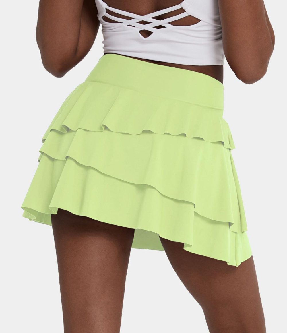 Everyday High Waisted 2-in-1 Pickleball Skirt-Truffle  | Womens  Mini Skirts Clothing Butterfly/Blue Heron