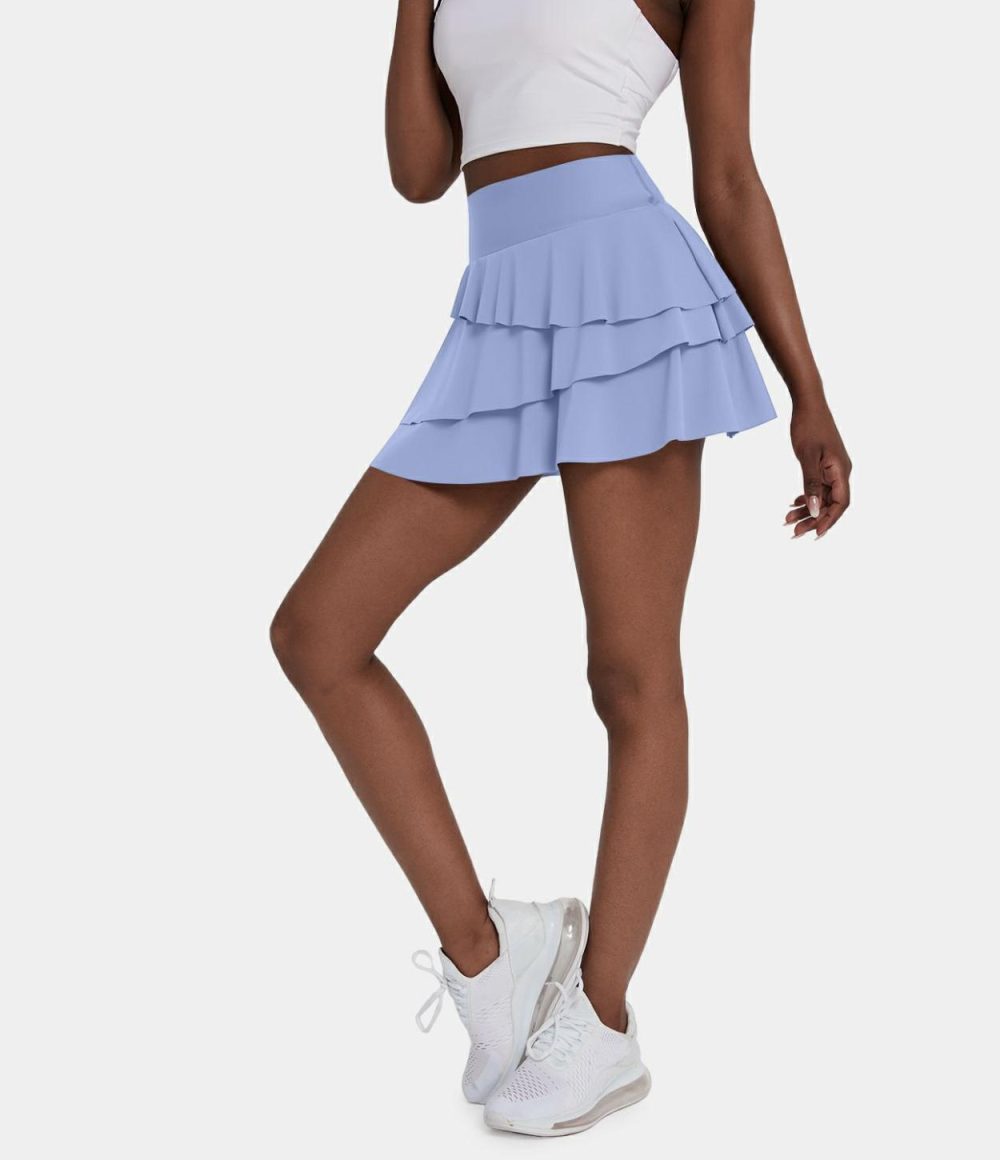 Everyday High Waisted 2-in-1 Pickleball Skirt-Truffle  | Womens  Mini Skirts Clothing Blue Heron/Butterfly