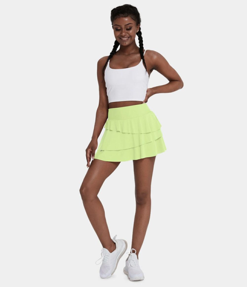 Everyday High Waisted 2-in-1 Tennis Skirt-Truffle  | Womens  Mini Skirts Clothing Blue Heron/Butterfly