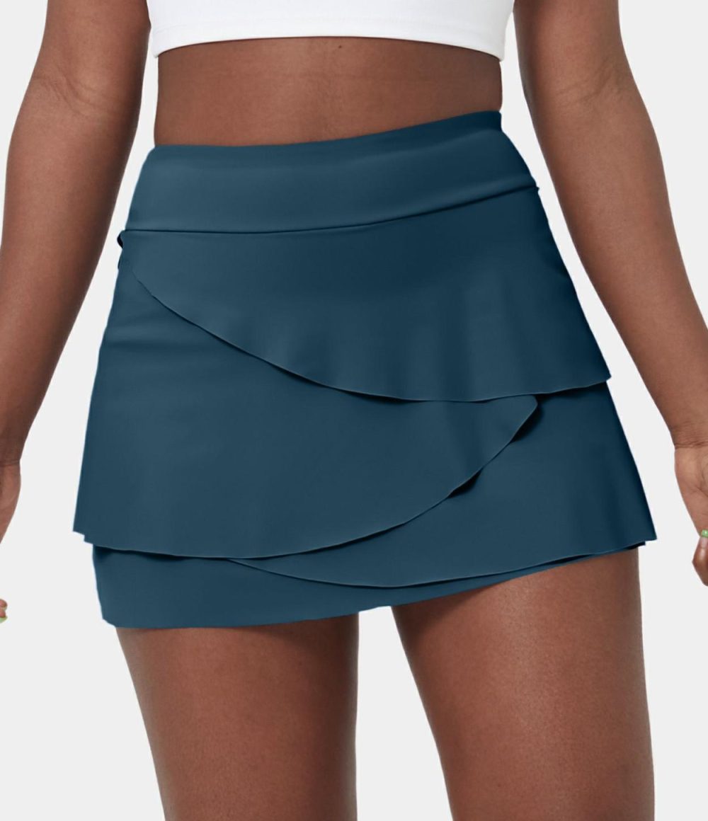 Everyday High Waisted Pocket Tiered Petal 2-in-1 Golf Skirt  | Womens  Mini Skirts Clothing Black/Pink Purple/White/Majolica Blue/Snowflake Blue/Light Bean Green/Fig