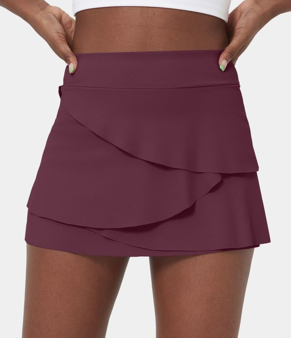 Everyday High Waisted Pocket Tiered Petal 2-in-1 Golf Skirt  | Womens  Mini Skirts Clothing Black/Pink Purple/White/Majolica Blue/Snowflake Blue/Light Bean Green/Fig