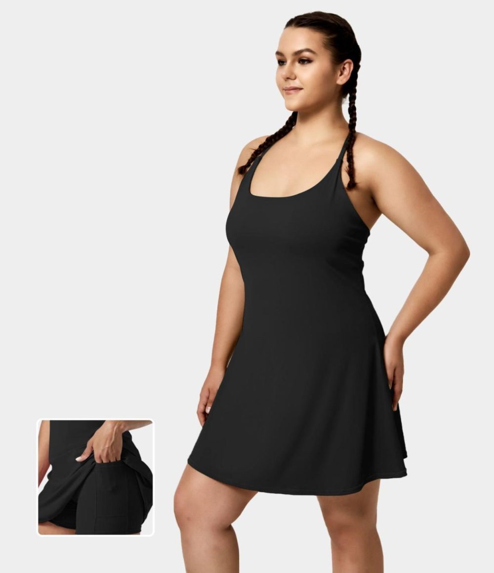 Everyday Softlyzero™ Airy Backless 2-in-1 Side Pocket Cool Touch Plus Size Mini Dress-Euphoria Air-UPF50+  | Womens  Mini Dresses Clothing Black/Vallarta Blue/Spun Sugar/Peacoat/Desert Rose/Elderberry/Olive Green/White/Angel Falls/Cordovan