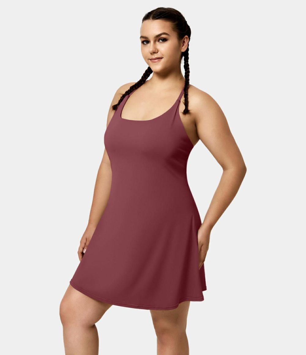 Everyday Softlyzero™ Airy Backless 2-in-1 Side Pocket Cool Touch Plus Size Mini Dress-Euphoria Air-UPF50+  | Womens  Mini Dresses Clothing Black/Vallarta Blue/Spun Sugar/Peacoat/Desert Rose/Elderberry/Olive Green/White/Angel Falls/Cordovan