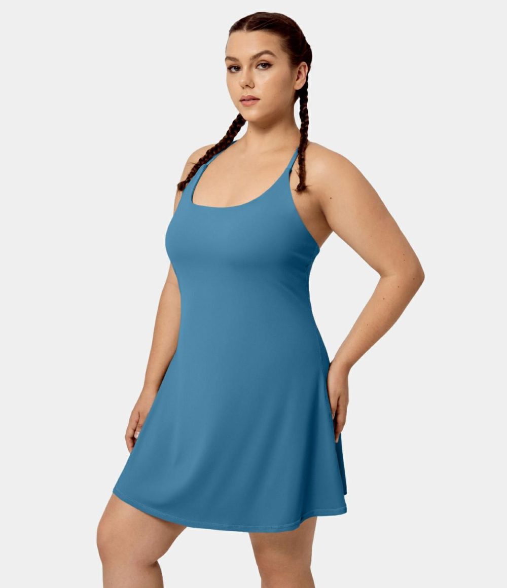 Everyday Softlyzero™ Airy Backless 2-in-1 Side Pocket Cool Touch Plus Size Mini Dress-Euphoria Air-UPF50+  | Womens  Mini Dresses Clothing Black/Vallarta Blue/Spun Sugar/Peacoat/Desert Rose/Elderberry/Olive Green/White/Angel Falls/Cordovan