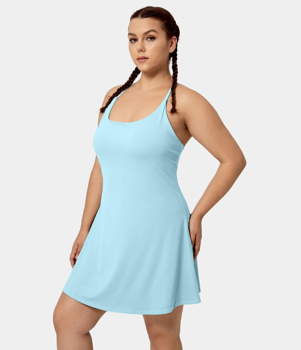 Everyday Softlyzero™ Airy Backless 2-in-1 Side Pocket Cool Touch Plus Size Mini Dress-Euphoria Air-UPF50+  | Womens  Mini Dresses Clothing Black/Vallarta Blue/Spun Sugar/Peacoat/Desert Rose/Elderberry/Olive Green/White/Angel Falls/Cordovan