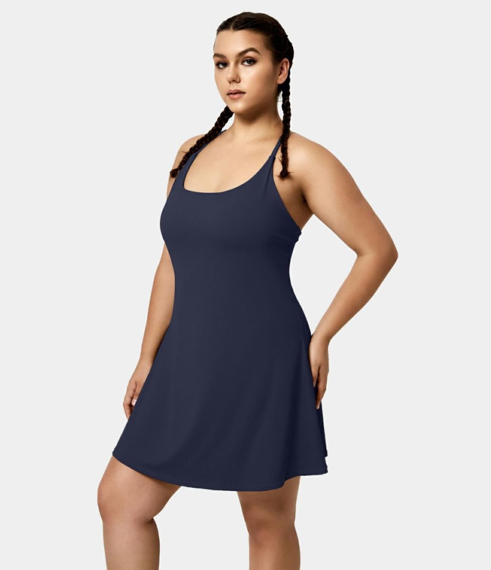 Everyday Softlyzero™ Airy Backless 2-in-1 Side Pocket Cool Touch Plus Size Mini Dress-Euphoria Air-UPF50+  | Womens  Mini Dresses Clothing Black/Vallarta Blue/Spun Sugar/Peacoat/Desert Rose/Elderberry/Olive Green/White/Angel Falls/Cordovan