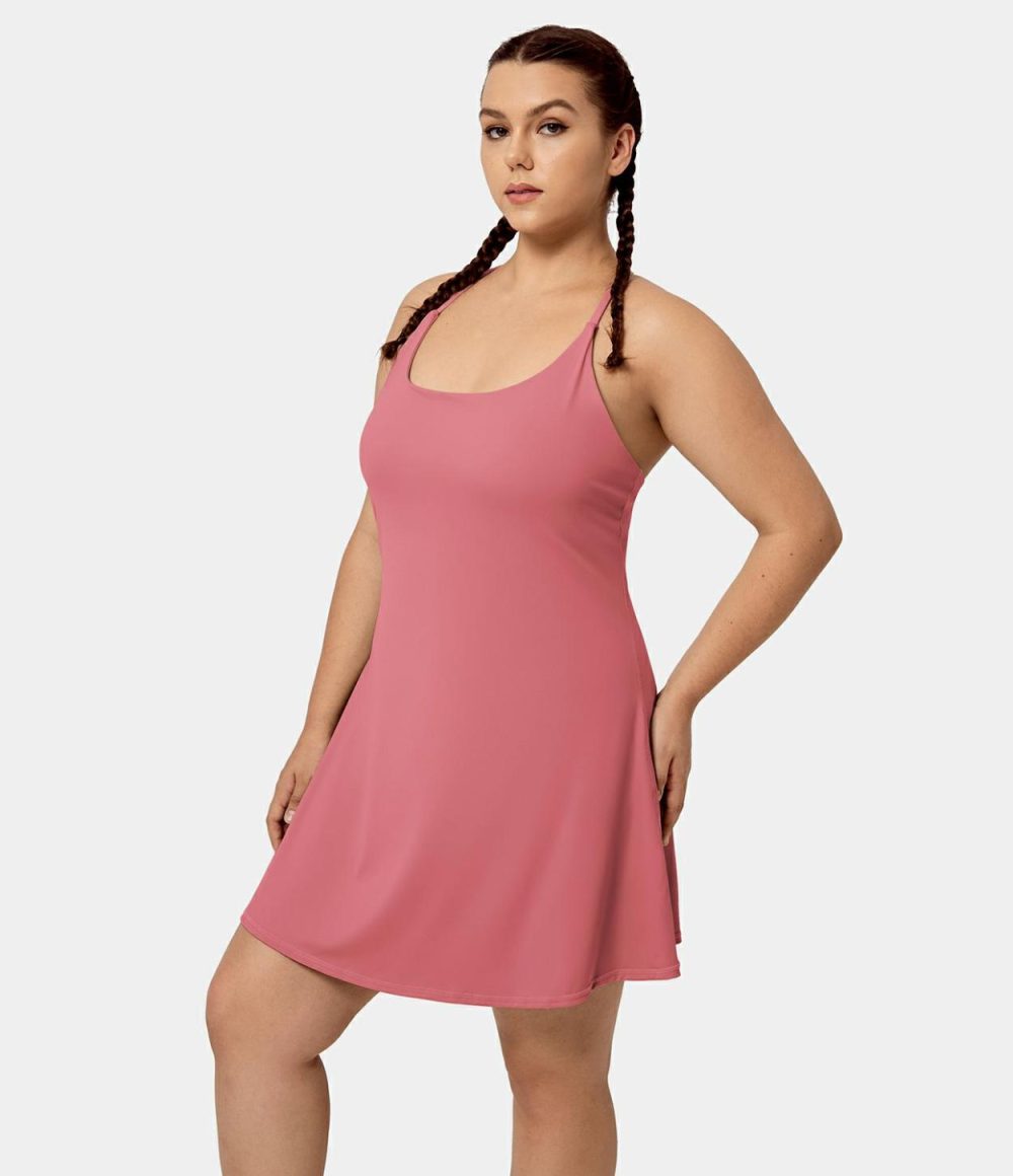 Everyday Softlyzero™ Airy Backless 2-in-1 Side Pocket Cool Touch Plus Size Mini Dress-Euphoria Air-UPF50+  | Womens  Mini Dresses Clothing Black/Vallarta Blue/Spun Sugar/Peacoat/Desert Rose/Elderberry/Olive Green/White/Angel Falls/Cordovan