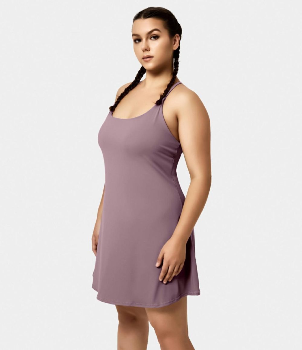 Everyday Softlyzero™ Airy Backless 2-in-1 Side Pocket Cool Touch Plus Size Mini Dress-Euphoria Air-UPF50+  | Womens  Mini Dresses Clothing Black/Vallarta Blue/Spun Sugar/Peacoat/Desert Rose/Elderberry/Olive Green/White/Angel Falls/Cordovan