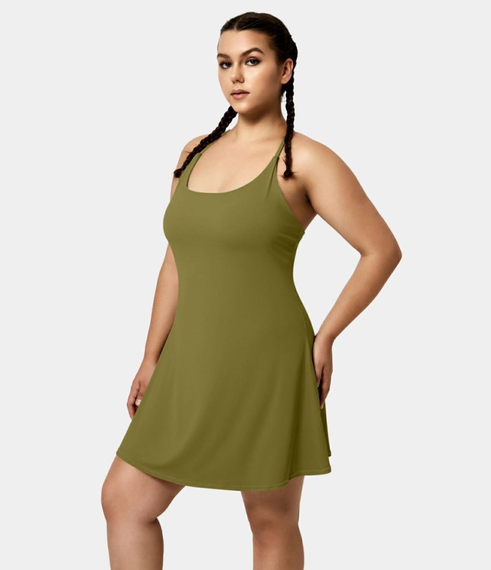 Everyday Softlyzero™ Airy Backless 2-in-1 Side Pocket Cool Touch Plus Size Mini Dress-Euphoria Air-UPF50+  | Womens  Mini Dresses Clothing Black/Vallarta Blue/Spun Sugar/Peacoat/Desert Rose/Elderberry/Olive Green/White/Angel Falls/Cordovan