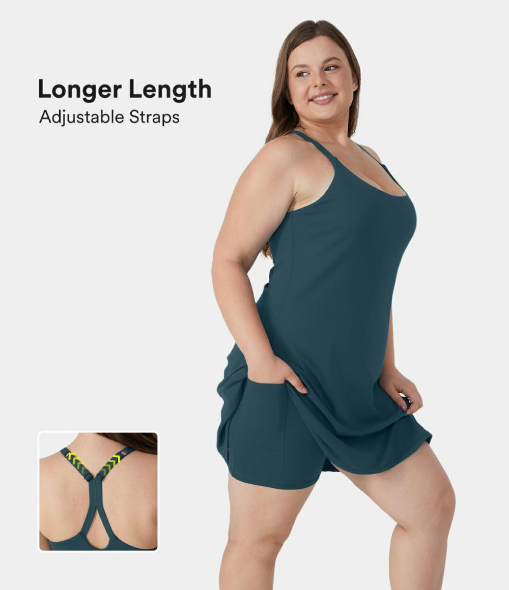 Everyday Softlyzero™ Airy Backless Plus Size Dress-Euphoria Air-Longer Cool Touch Dress & Adjustable Straps-UPF50+  | Womens  Mini Dresses Clothing Ink Green/Tigerlily/Cordovan/Elderberry/Cornflower Blue/Black/Peacoat