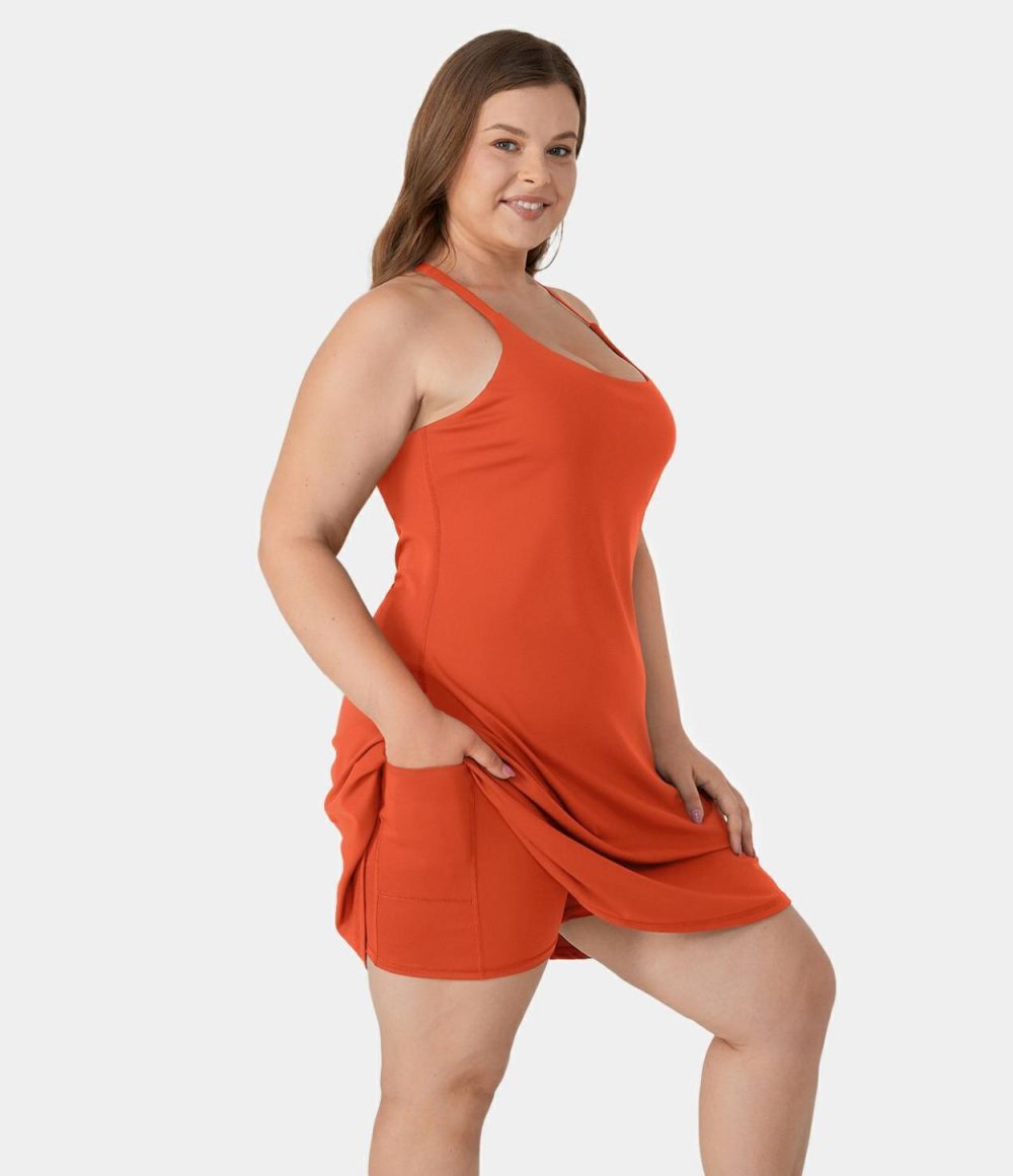 Everyday Softlyzero™ Airy Backless Plus Size Dress-Euphoria Air-Longer Cool Touch Dress & Adjustable Straps-UPF50+  | Womens  Mini Dresses Clothing Ink Green/Tigerlily/Cordovan/Elderberry/Cornflower Blue/Black/Peacoat