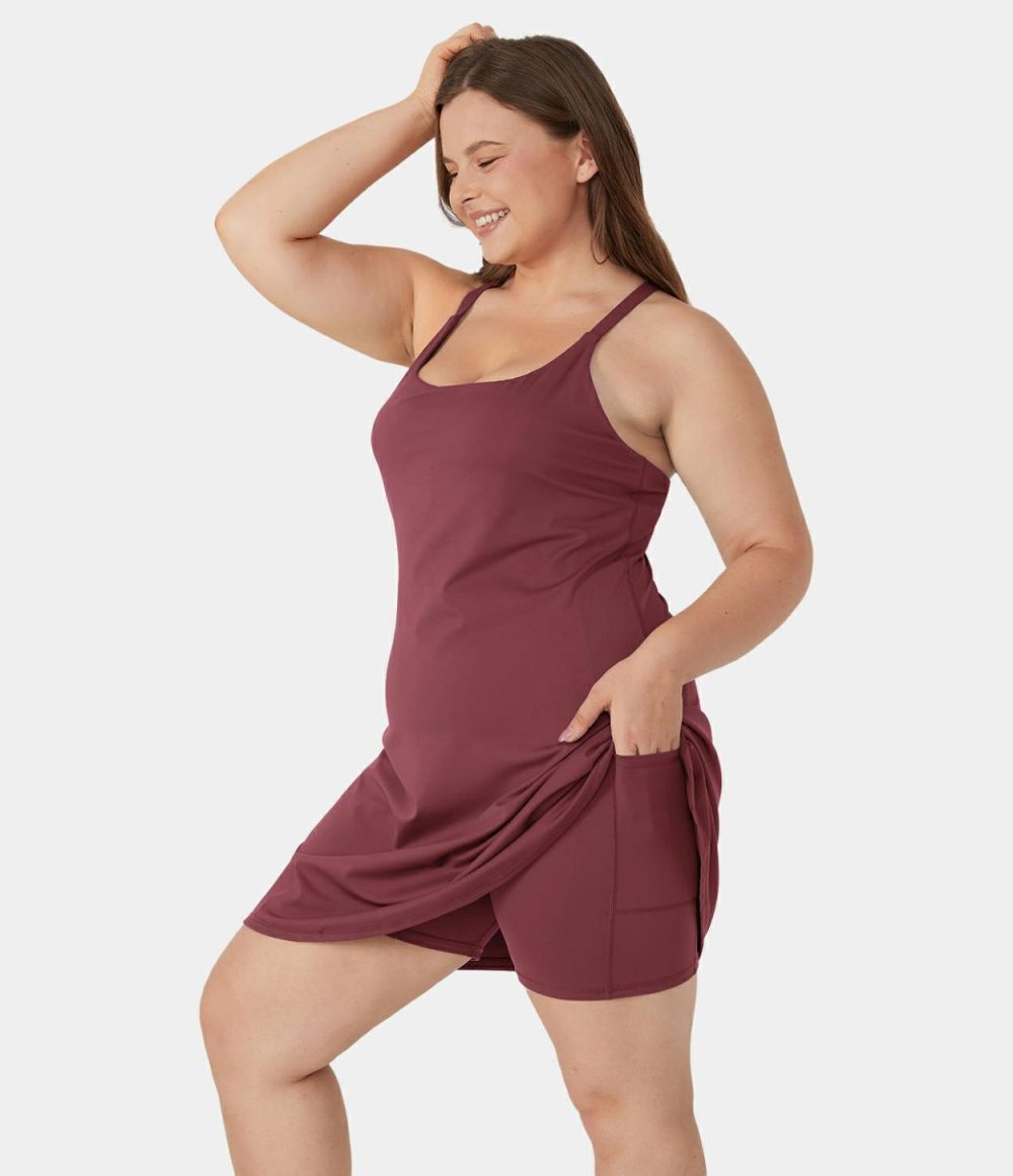 Everyday Softlyzero™ Airy Backless Plus Size Dress-Euphoria Air-Longer Cool Touch Dress & Adjustable Straps-UPF50+  | Womens  Mini Dresses Clothing Ink Green/Tigerlily/Cordovan/Elderberry/Cornflower Blue/Black/Peacoat