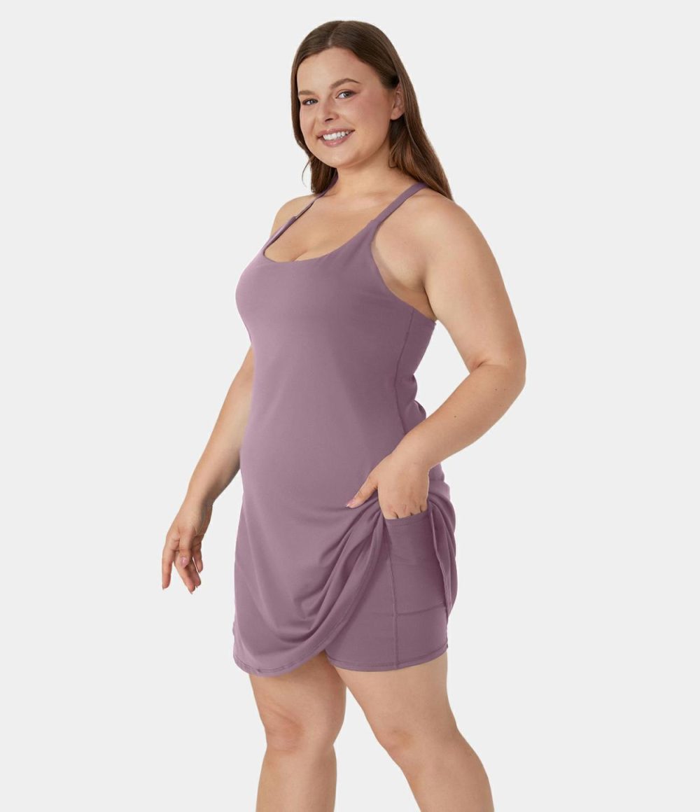 Everyday Softlyzero™ Airy Backless Plus Size Dress-Euphoria Air-Longer Cool Touch Dress & Adjustable Straps-UPF50+  | Womens  Mini Dresses Clothing Ink Green/Tigerlily/Cordovan/Elderberry/Cornflower Blue/Black/Peacoat