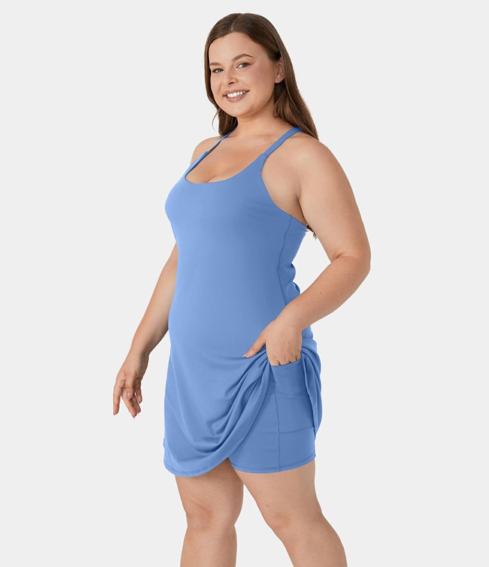 Everyday Softlyzero™ Airy Backless Plus Size Dress-Euphoria Air-Longer Cool Touch Dress & Adjustable Straps-UPF50+  | Womens  Mini Dresses Clothing Ink Green/Tigerlily/Cordovan/Elderberry/Cornflower Blue/Black/Peacoat