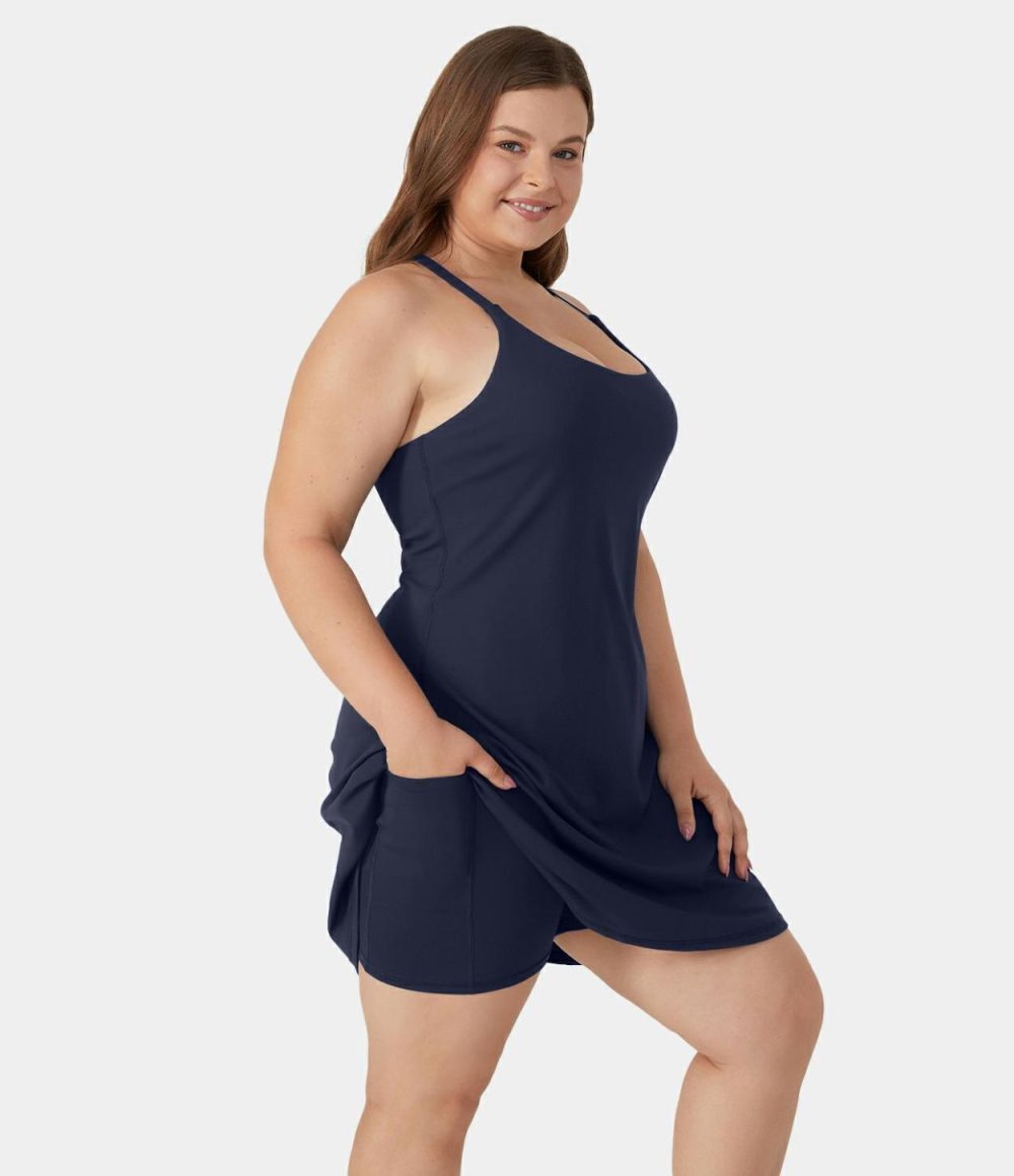 Everyday Softlyzero™ Airy Backless Plus Size Dress-Euphoria Air-Longer Cool Touch Dress & Adjustable Straps-UPF50+  | Womens  Mini Dresses Clothing Ink Green/Tigerlily/Cordovan/Elderberry/Cornflower Blue/Black/Peacoat