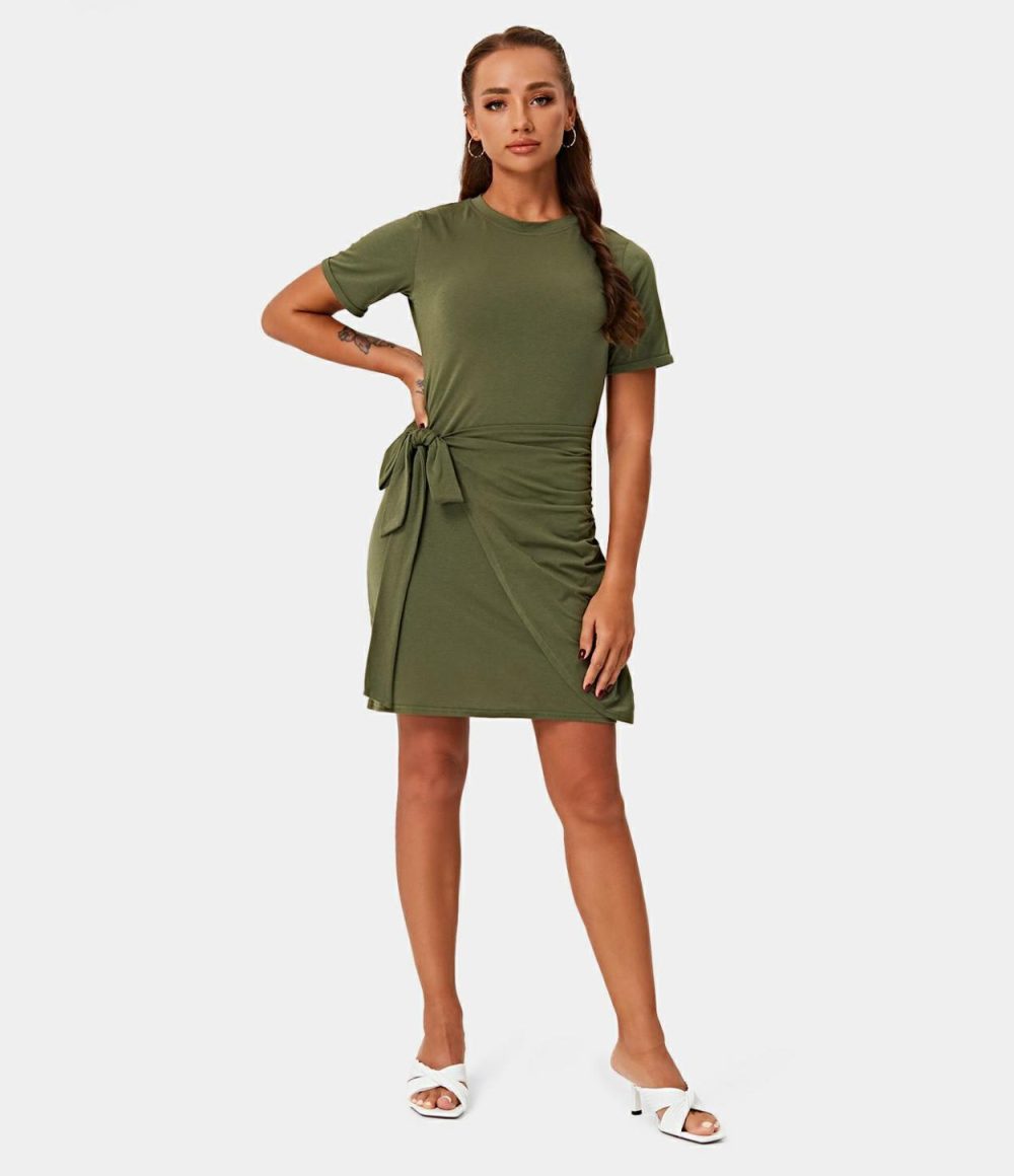 Everyday Tie Knot Ruched Mini Chill Dress-Belle  | Womens  Mini Dresses Clothing Dark Sapphire/Capulet Olive/Black