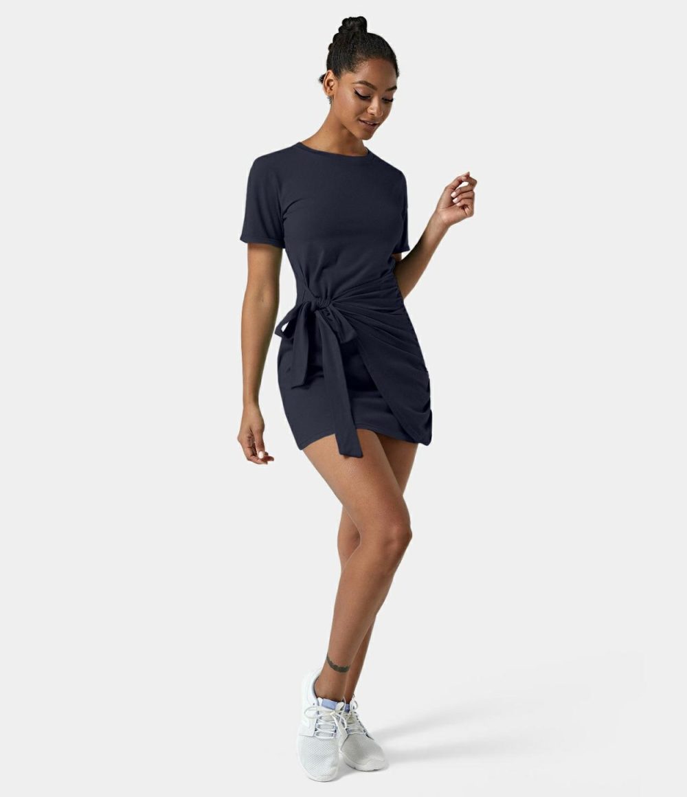 Everyday Tie Knot Ruched Mini Chill Dress-Belle  | Womens  Mini Dresses Clothing Dark Sapphire/Capulet Olive/Black