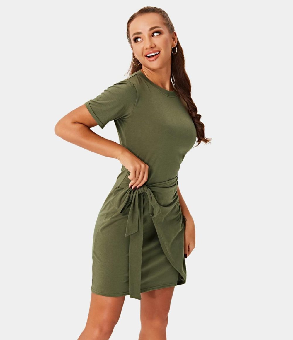 Everyday Tie Knot Ruched Mini Chill Dress-Belle  | Womens  Mini Dresses Clothing Dark Sapphire/Capulet Olive/Black