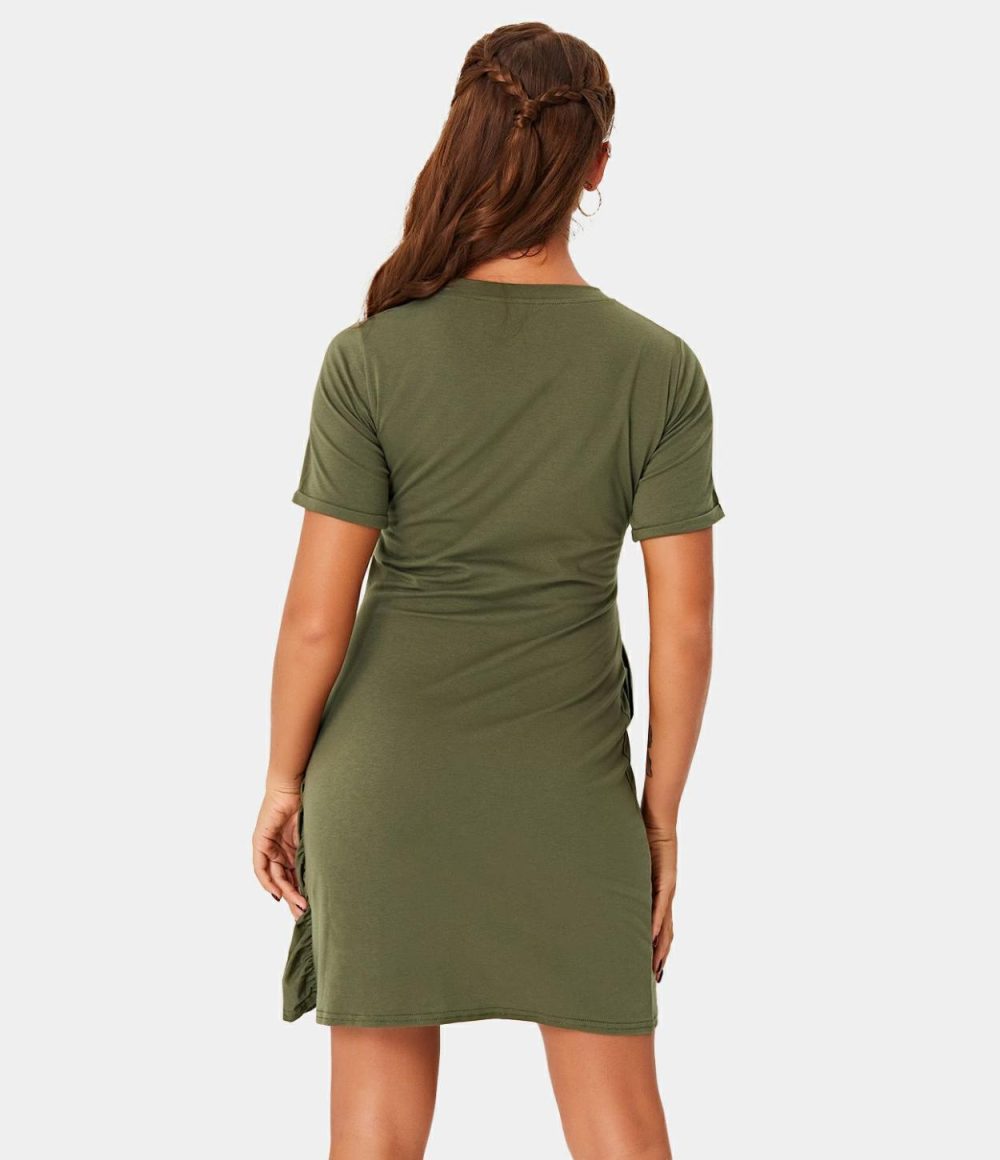 Everyday Tie Knot Ruched Mini Chill Dress-Belle  | Womens  Mini Dresses Clothing Dark Sapphire/Capulet Olive/Black