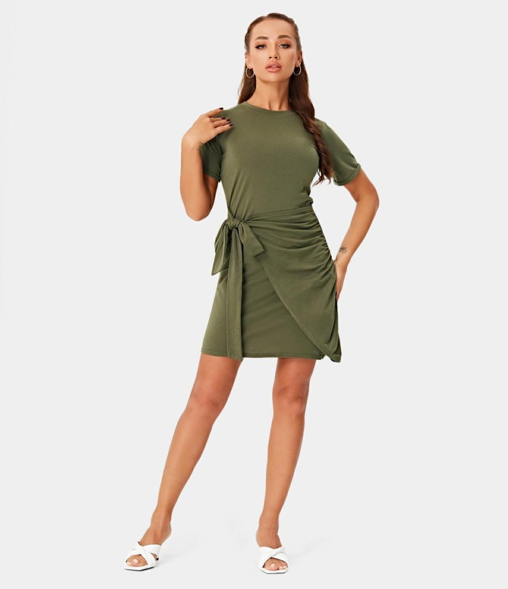 Everyday Tie Knot Ruched Mini Chill Dress-Belle  | Womens  Mini Dresses Clothing Dark Sapphire/Capulet Olive/Black