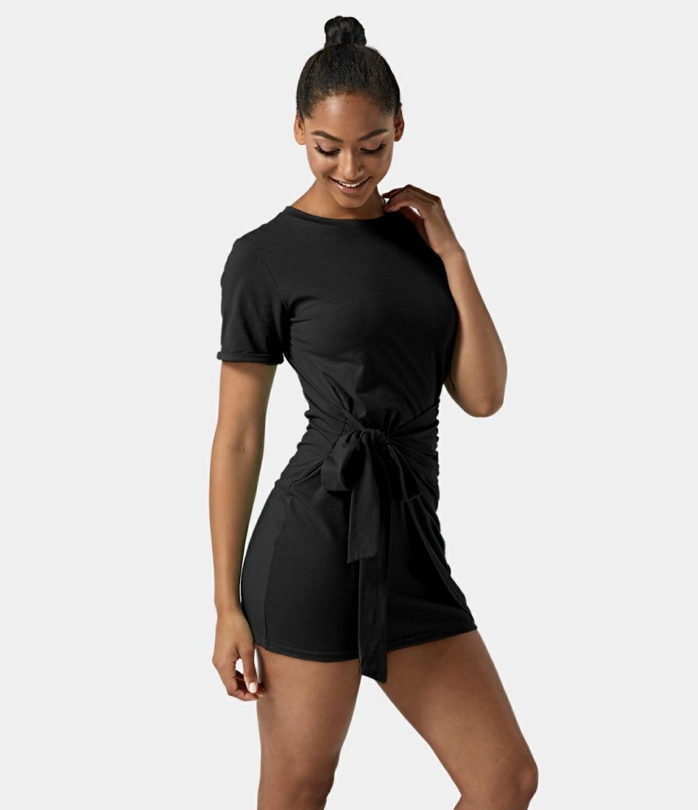 Everyday Tie Knot Ruched Mini Chill Dress-Belle  | Womens  Mini Dresses Clothing Dark Sapphire/Capulet Olive/Black