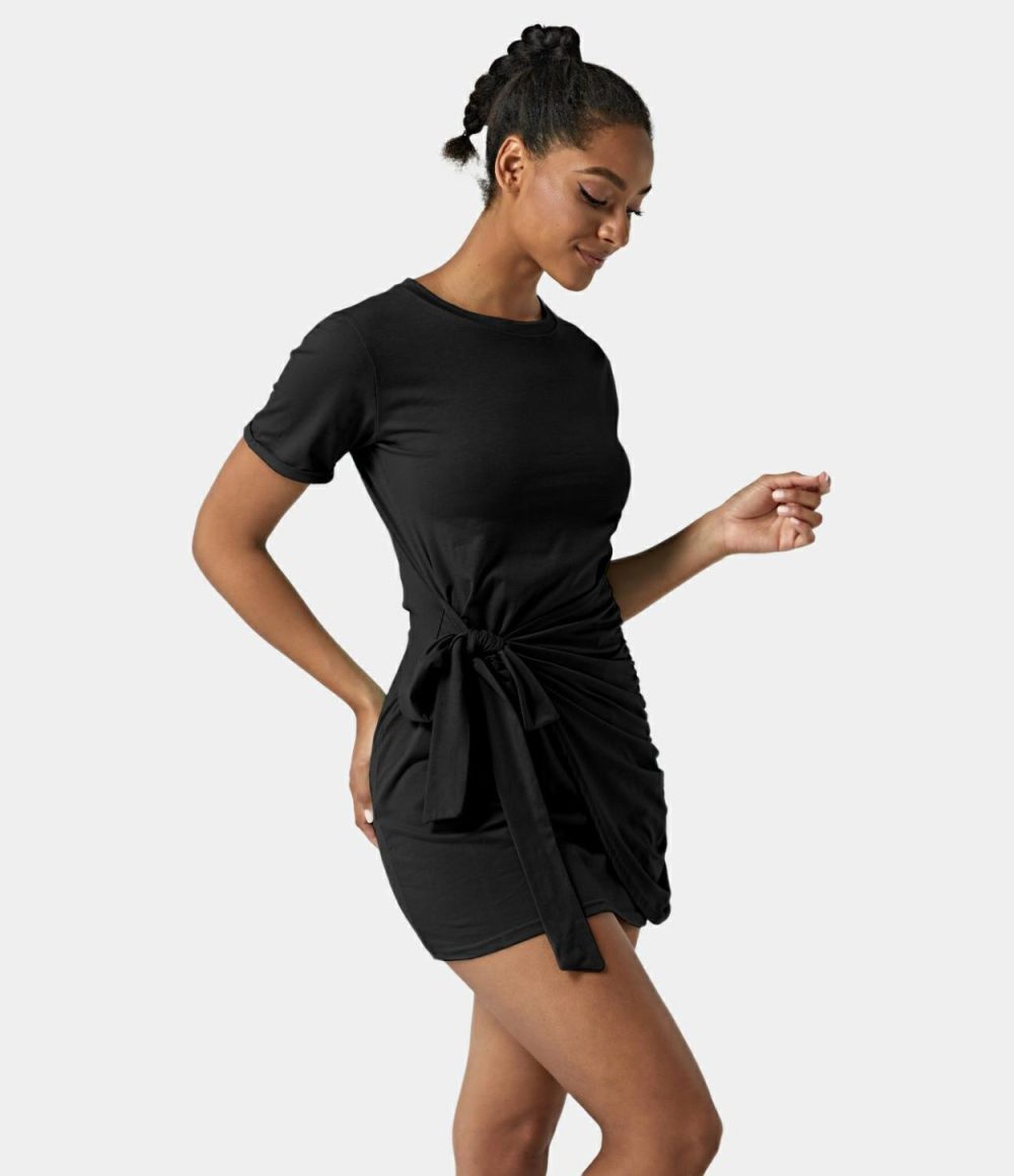 Everyday Tie Knot Ruched Mini Chill Dress-Belle  | Womens  Mini Dresses Clothing Dark Sapphire/Capulet Olive/Black