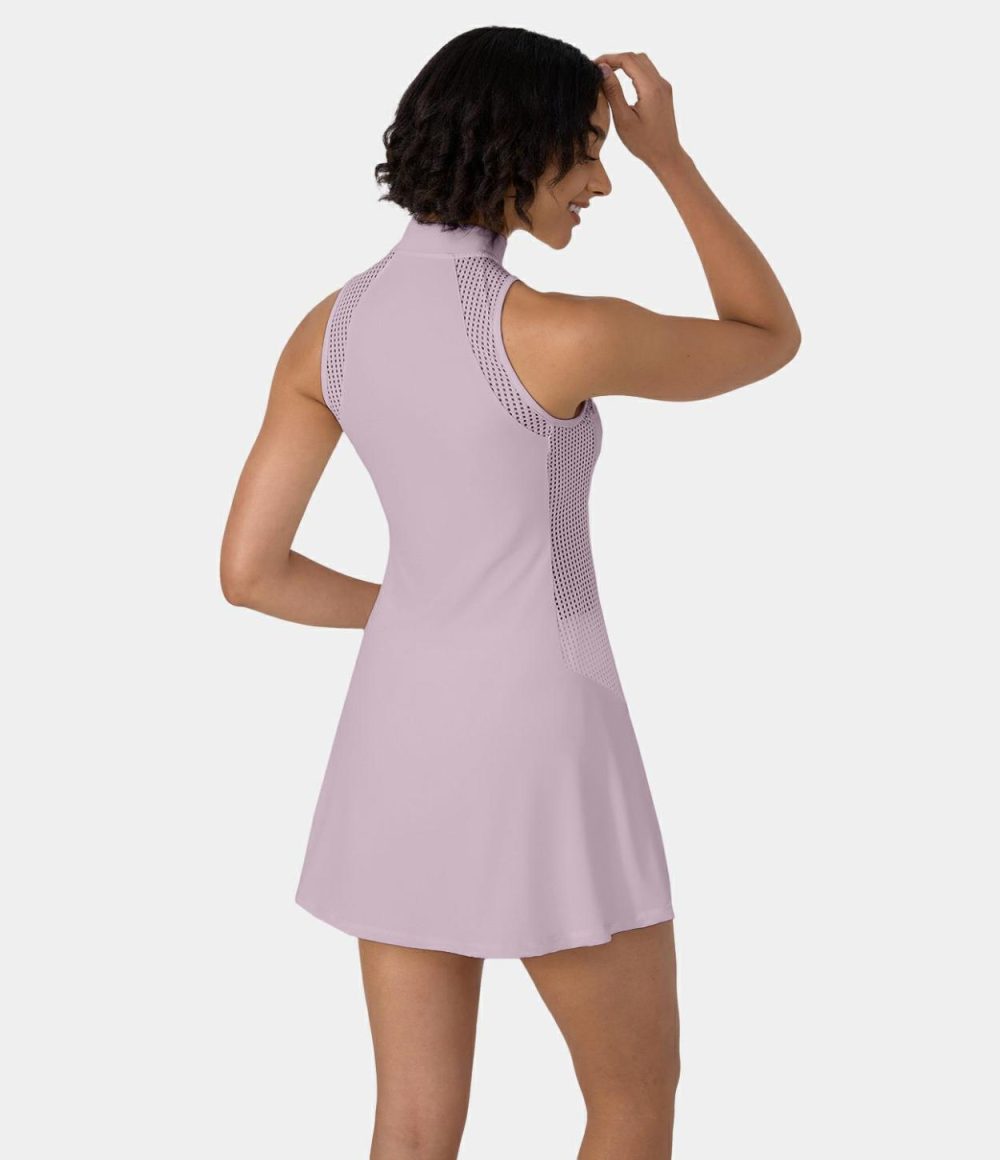 Half Zip Contrast Mesh Side Pocket 2-Piece Mini Tennis Active Dress  | Womens  Active Dresses Active Dresses Active Dresses