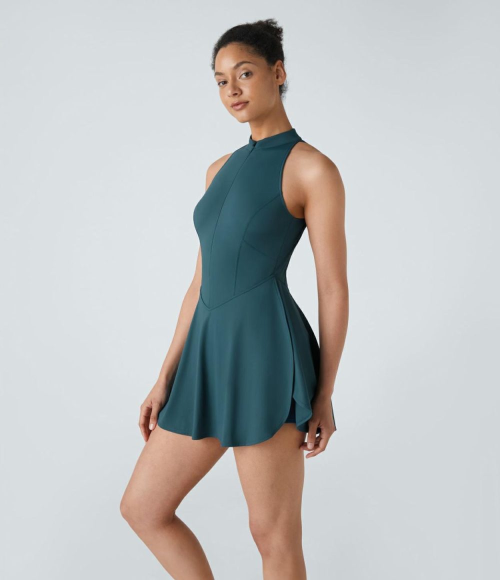 Half Zip Sleeveless 2-in-1 Side Pocket Split Quick Dry Mini Golf Active Dress-Golf Tee Pocket  | Womens  Active Dresses Active Dresses Active Dresses