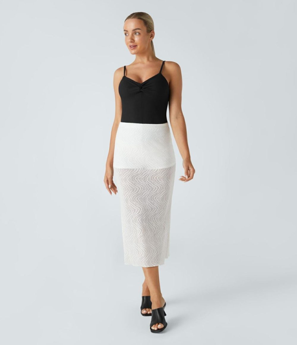 High Waisted 2-in-1 Lace Bodycon Midi Work Skirt  | Womens  2-in-1 Skorts 2-in-1 Skorts 2-in-1 Skorts