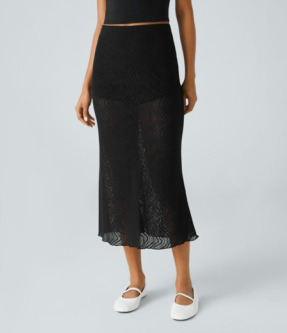 High Waisted 2-in-1 Lace Bodycon Midi Work Skirt  | Womens  2-in-1 Skorts 2-in-1 Skorts 2-in-1 Skorts