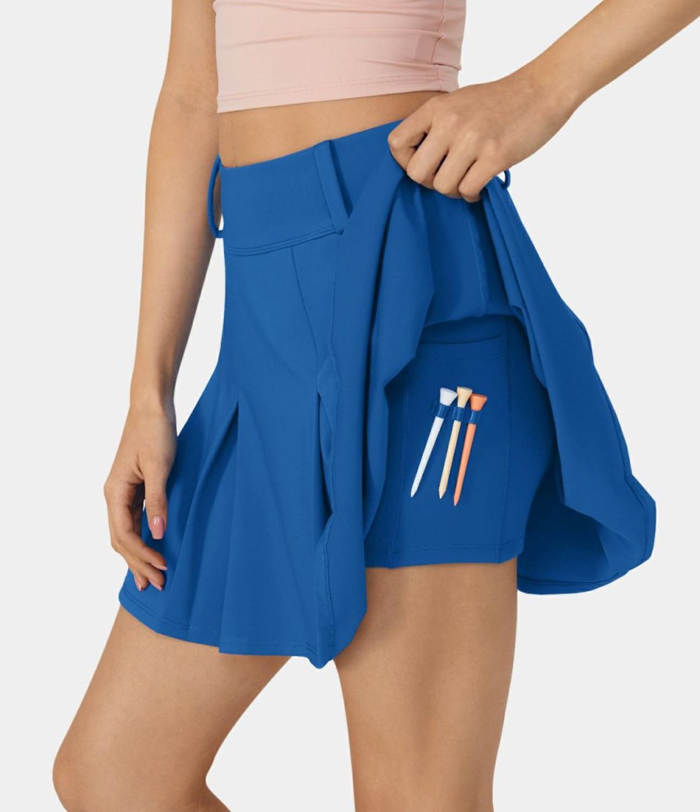 High Waisted 2-in-1 Pocket A Line Pleated Golf Skirt-Golf Tee Pocket  | Womens  Mini Skirts Clothing Mini Skirts