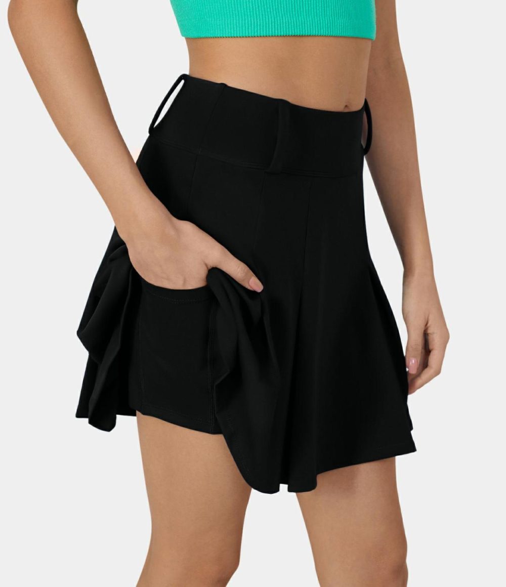 High Waisted 2-in-1 Pocket A Line Pleated Golf Skirt-Golf Tee Pocket  | Womens  Mini Skirts Clothing Mini Skirts