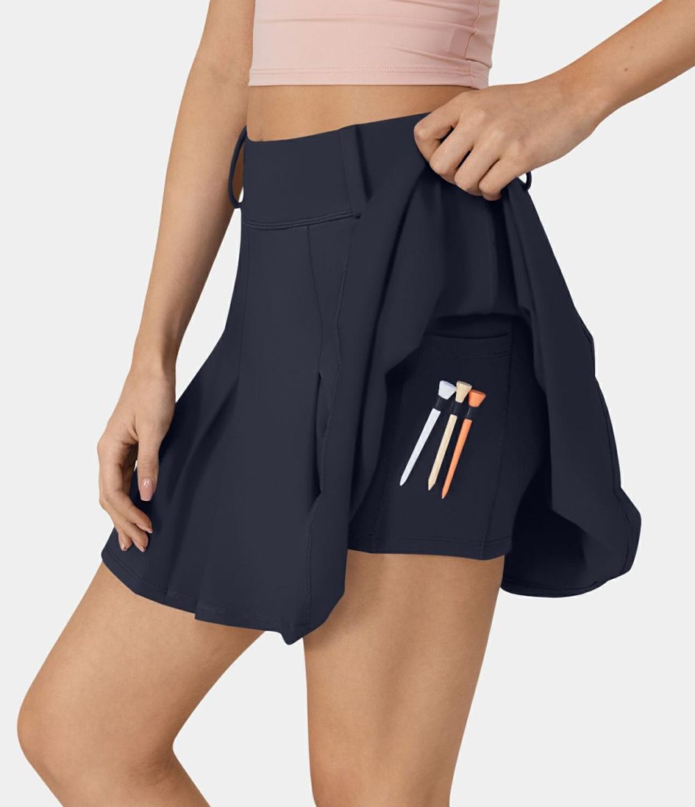 High Waisted 2-in-1 Pocket A Line Pleated Golf Skirt-Golf Tee Pocket  | Womens  Mini Skirts Clothing Mini Skirts