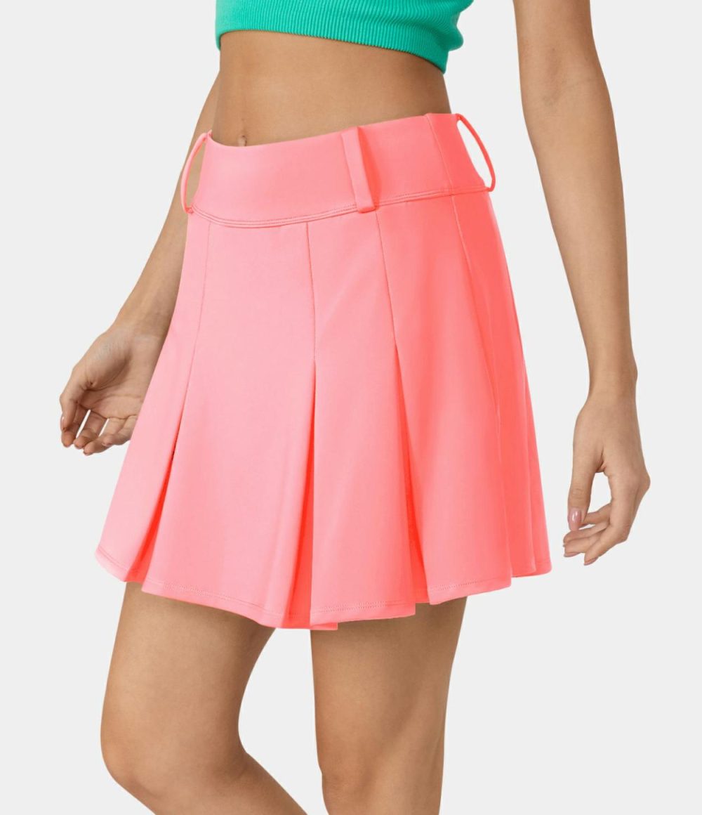 High Waisted 2-in-1 Pocket A Line Pleated Golf Skirt-Golf Tee Pocket  | Womens  Mini Skirts Clothing Mini Skirts