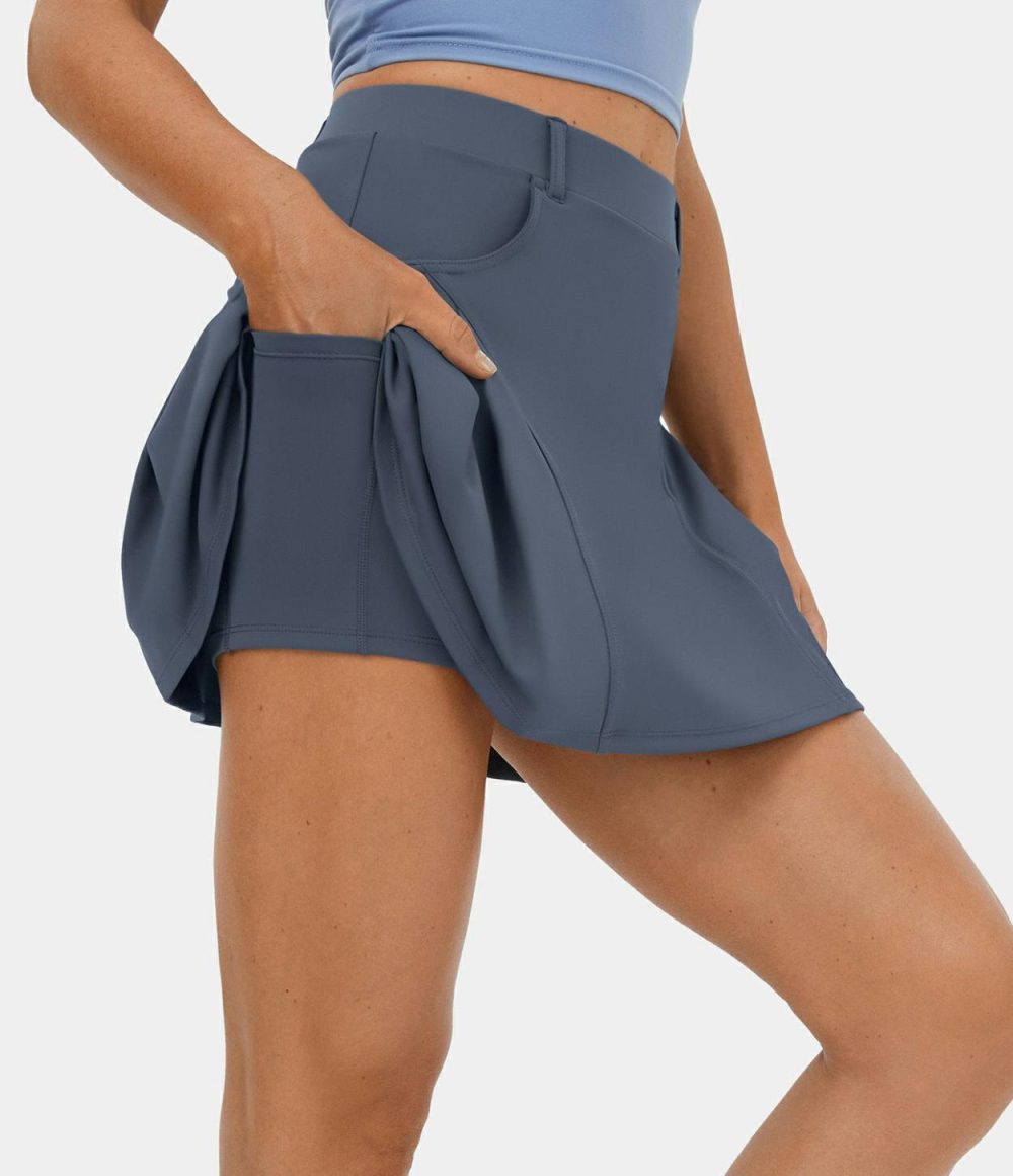 High Waisted 2-in-1 Side Pocket A Line Mini Golf Skirt-Golf Tee Pocket  | Womens  Mini Skirts Clothing Mini Skirts