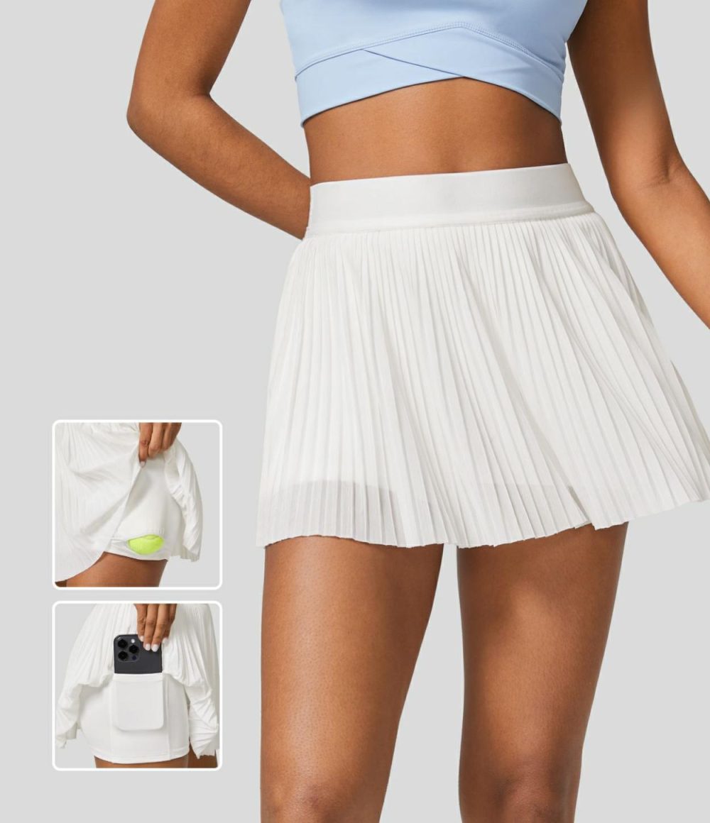 High Waisted 2-in-1 Side Pocket Contrast Mesh Pleated Mini Tennis Skirt  | Womens  Mini Skirts Clothing Mini Skirts