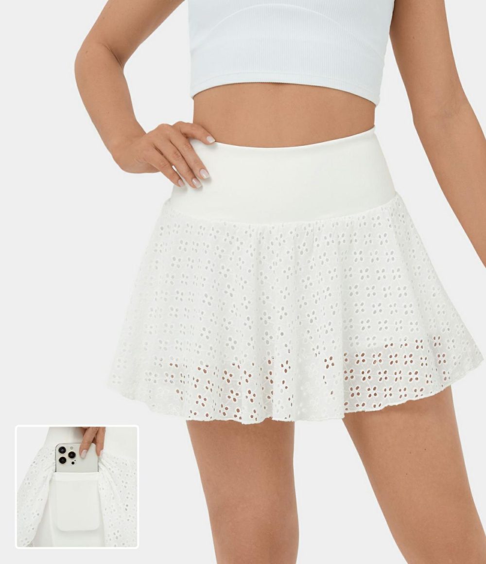 High Waisted 2-in-1 Side Pocket Cut Out Jacquard Mini Flare Casual Skirt  | Womens  2-in-1 Skorts Clothing 2-in-1 Skorts