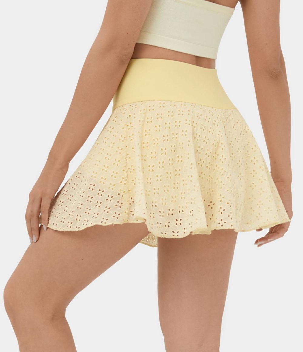 High Waisted 2-in-1 Side Pocket Cut Out Jacquard Mini Flare Casual Skirt  | Womens  2-in-1 Skorts Clothing 2-in-1 Skorts